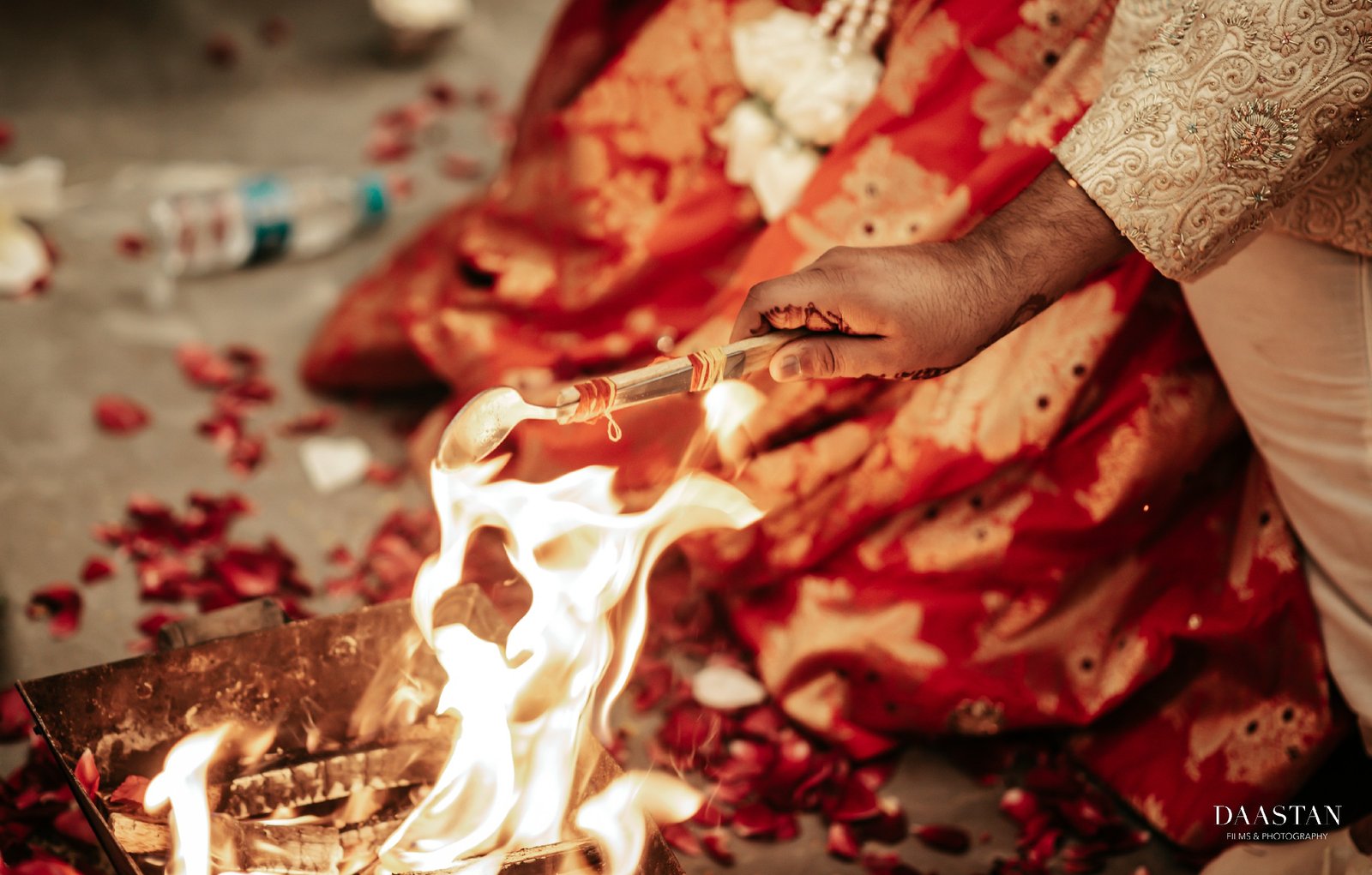 Sacred agni fire during pheras ceremony at Hindu wedding, professional Indian wedding coverage