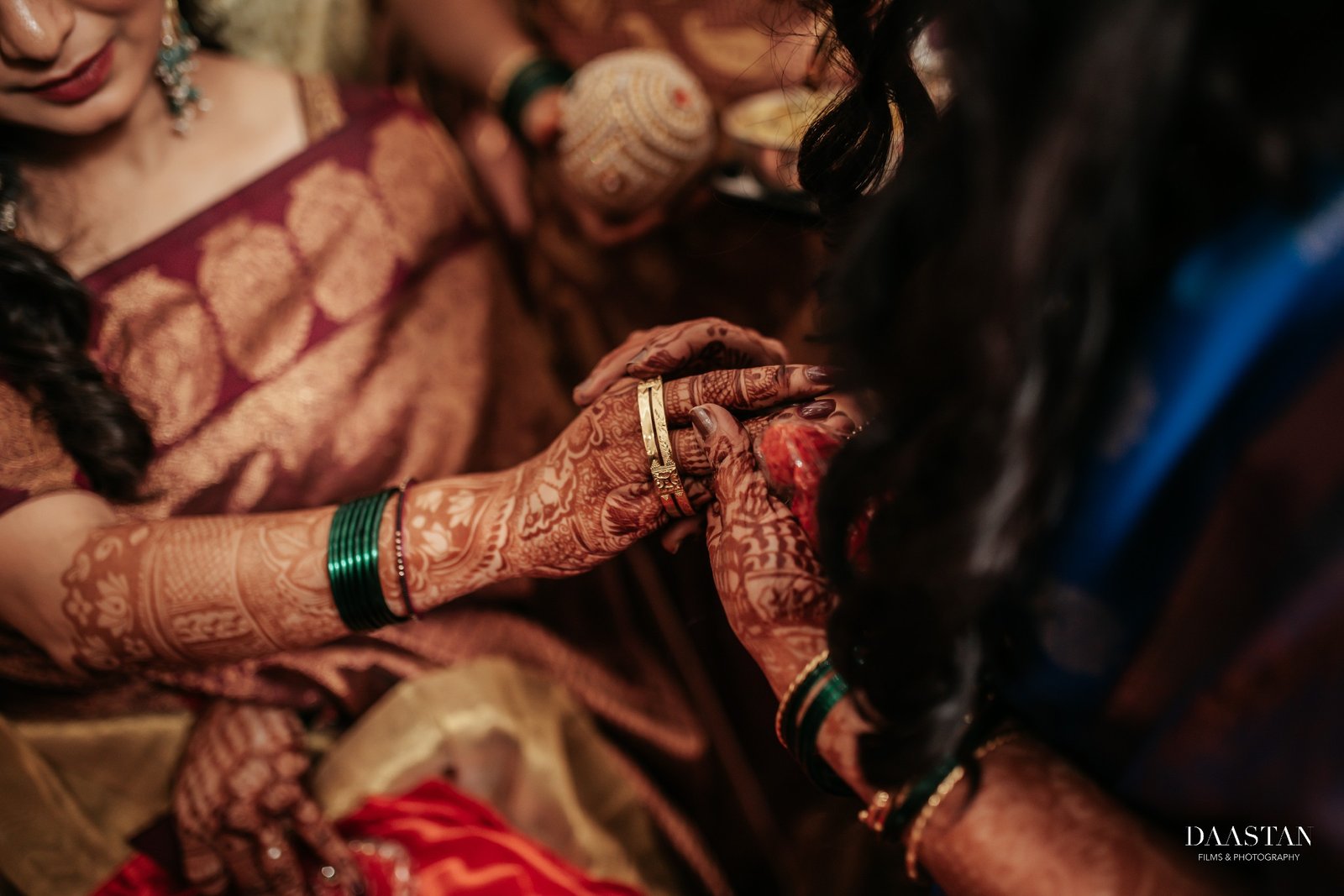 Beautiful detail shot of bridal mehendi on feet with payals, artistic Indian wedding photography