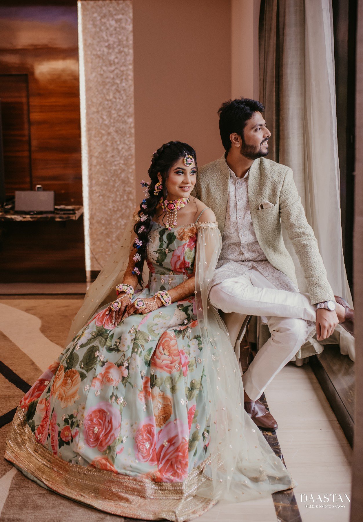 Bride Floral Lehenga Outdoor Portrait