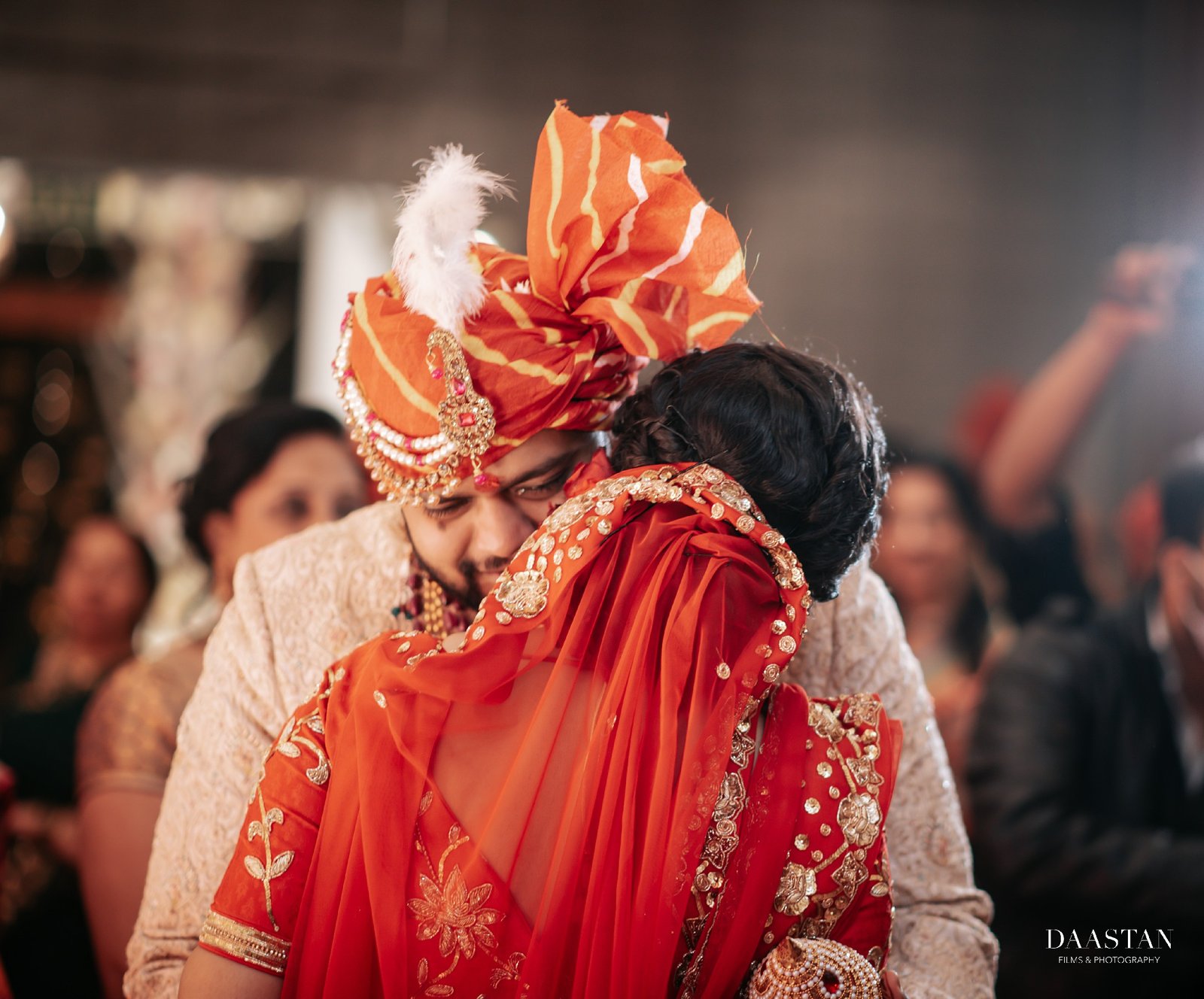 Bride and groom during pheras with celebration moment, Indian wedding photography production house