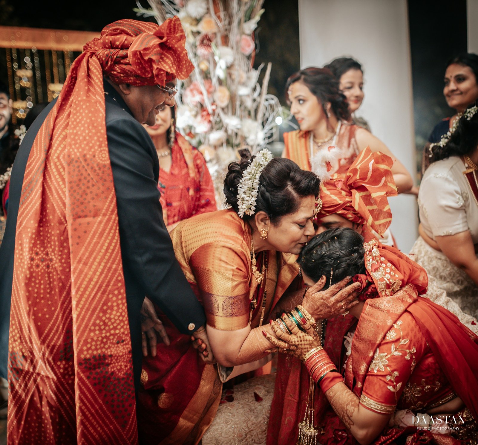 Close-up of bride during pheras ritual, detail wedding ceremony photography India