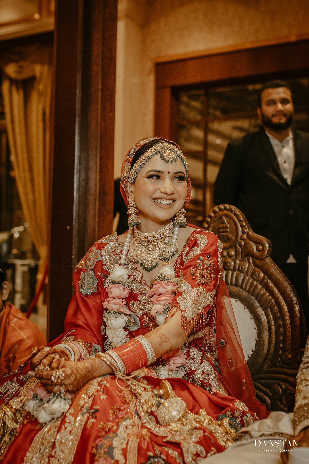 Bride Red Lehenga Stage Portrait India