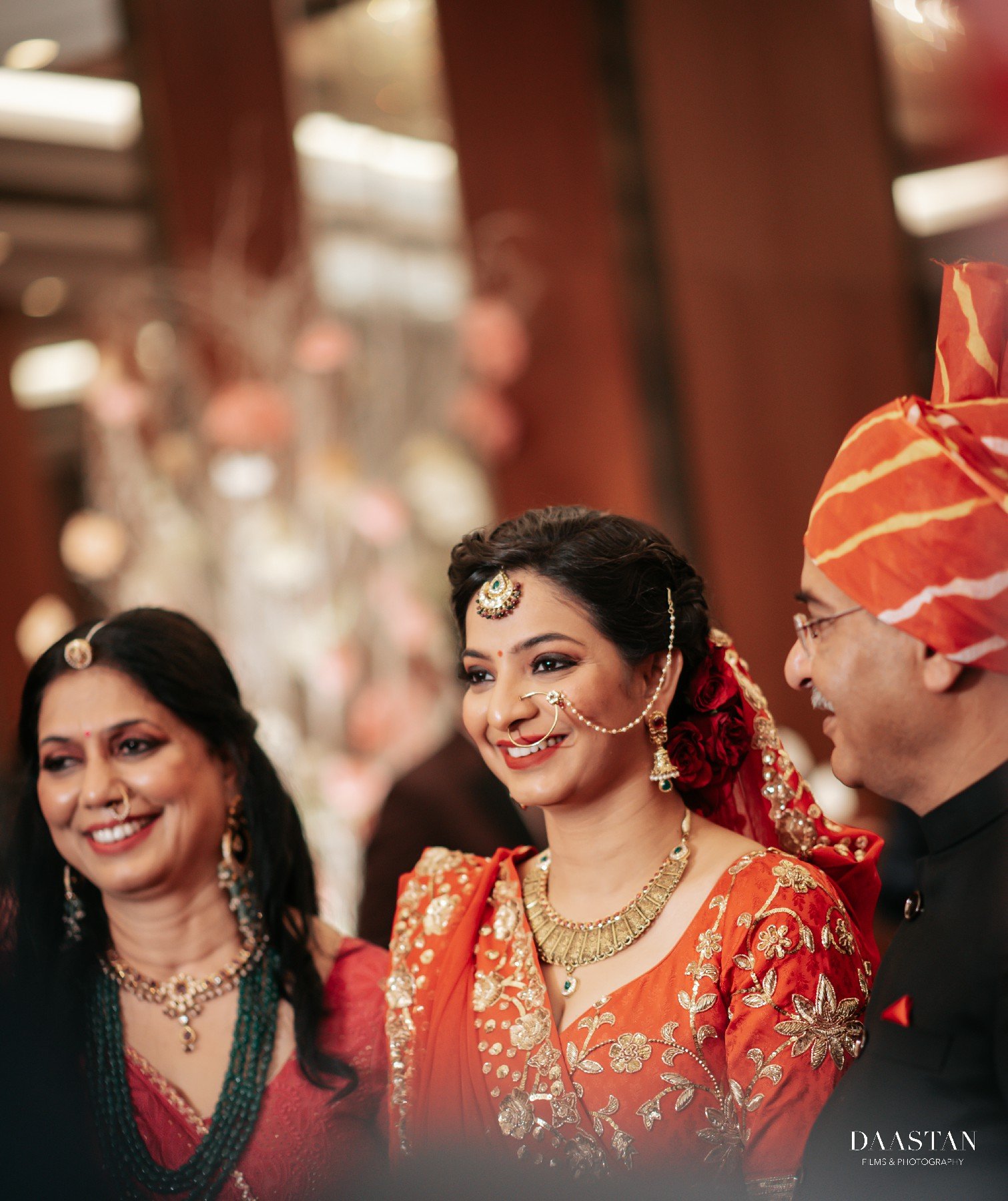 Candid smiling moment of bride during Indian wedding ceremony, joyful wedding photography
