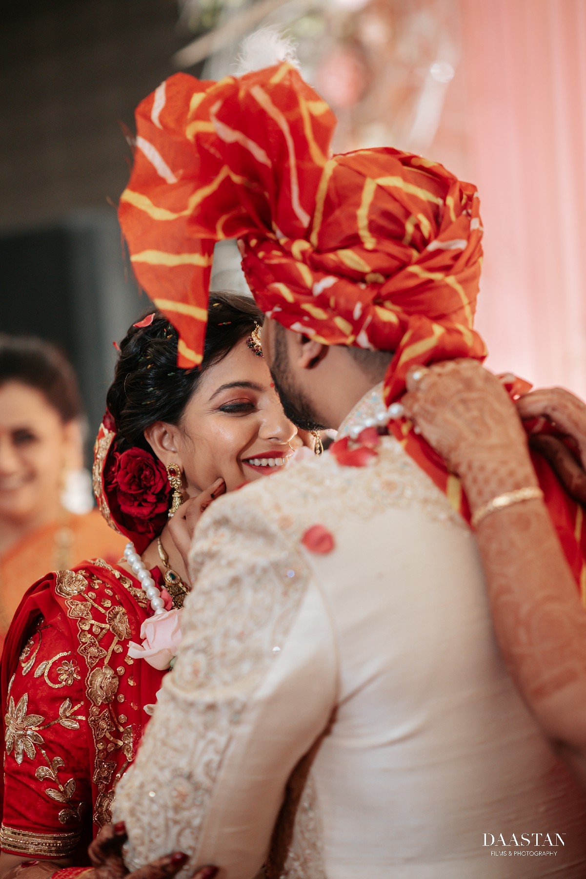 Romantic close-up of couple during pheras ceremony, cinematic Indian wedding production house photography