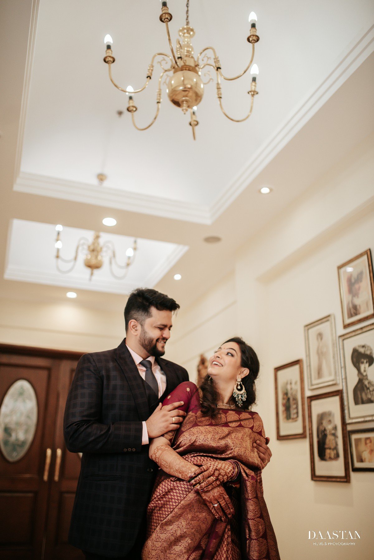 Couple Reception Chandelier Portrait India