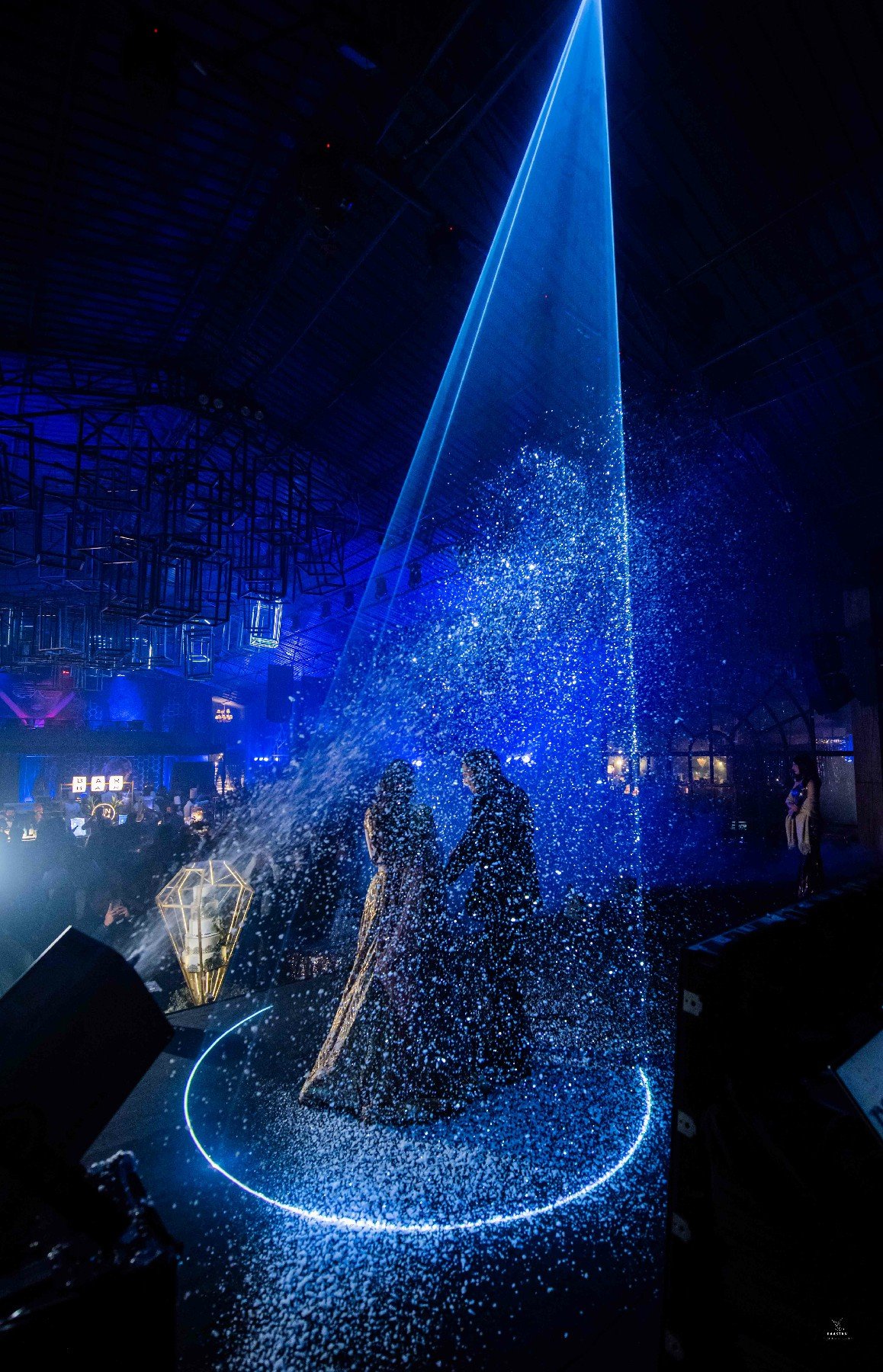 Stunning DJ light show at sangeet wedding night, professional event coverage by Indian production house