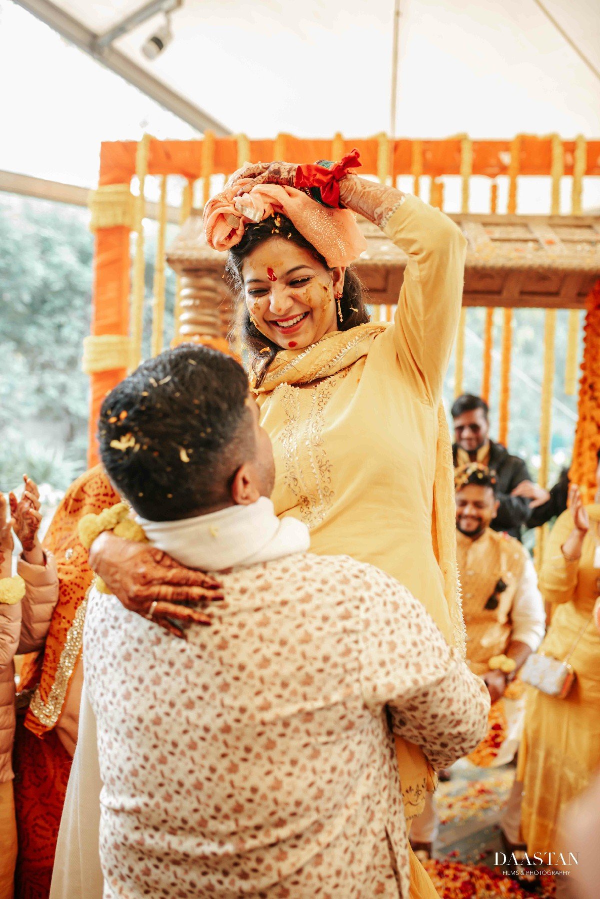 Groom Haldi Embrace Family Outdoor India