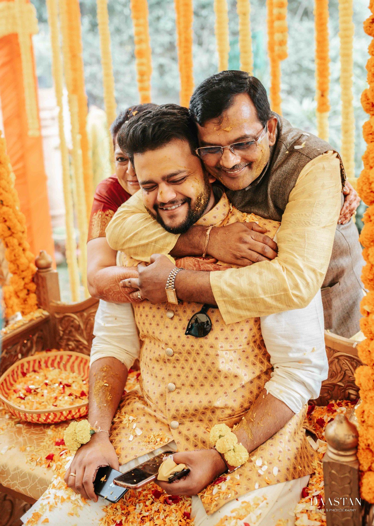 Groom Haldi Embrace Friends Outdoor India