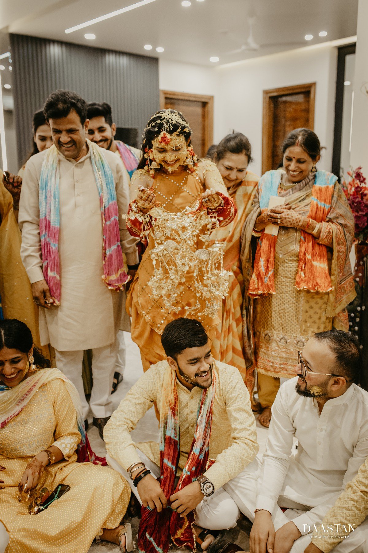 Haldi Family Group Ritual Indoor India