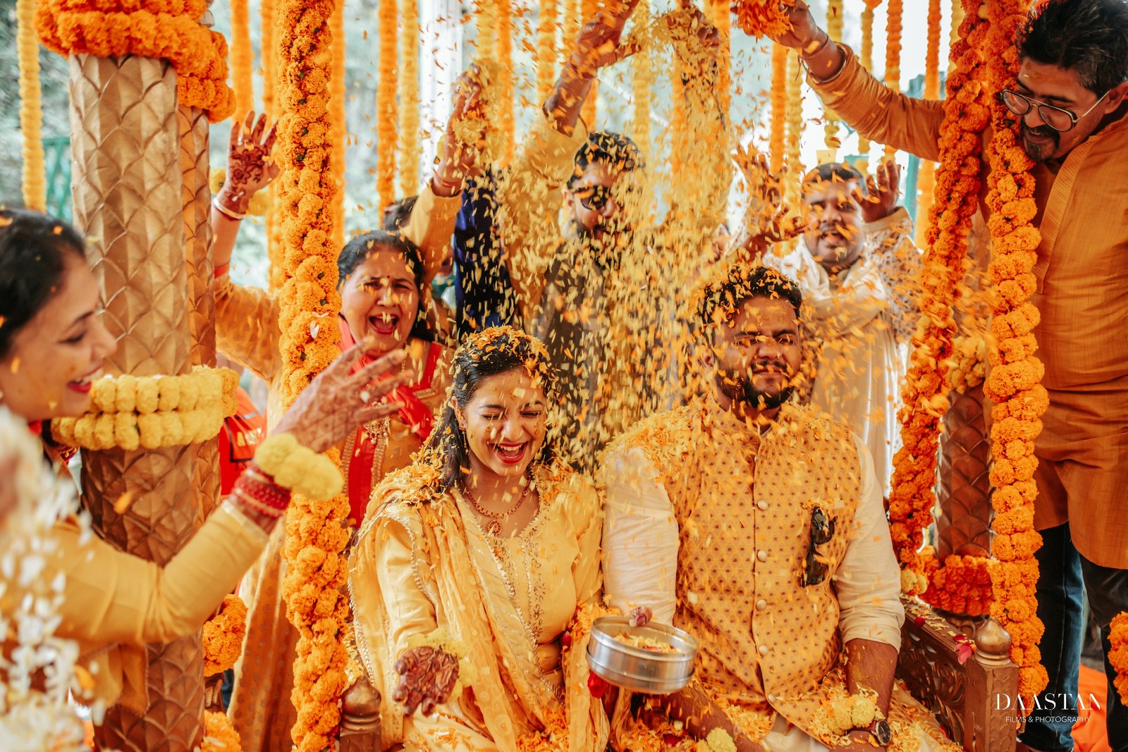 Haldi Flowers Shower Outdoor Ritual India