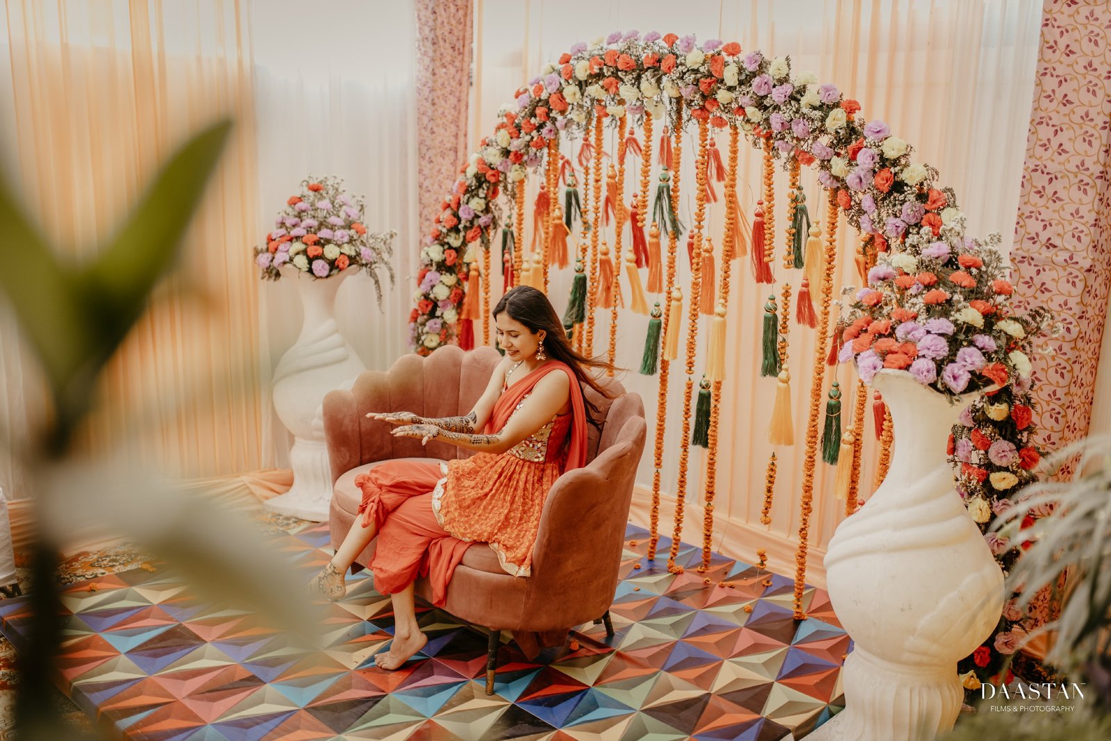 Mehendi Ceremony Bride Floral Decor India